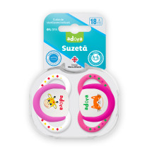 Adora Suzeta silicon, cutie sterilizare inclusa, 18 luni +, design fete